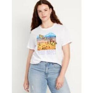 NWOT Old Navy Womens L "Hight Hopes" Graphic Tee Butterfly Sunflower SoftCotton